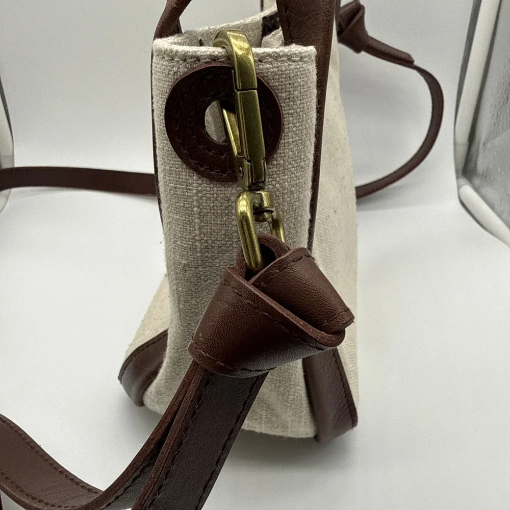 Madewell Sydney Tote Bag Cotton Linen Canvas Leather Trim Cream NF076